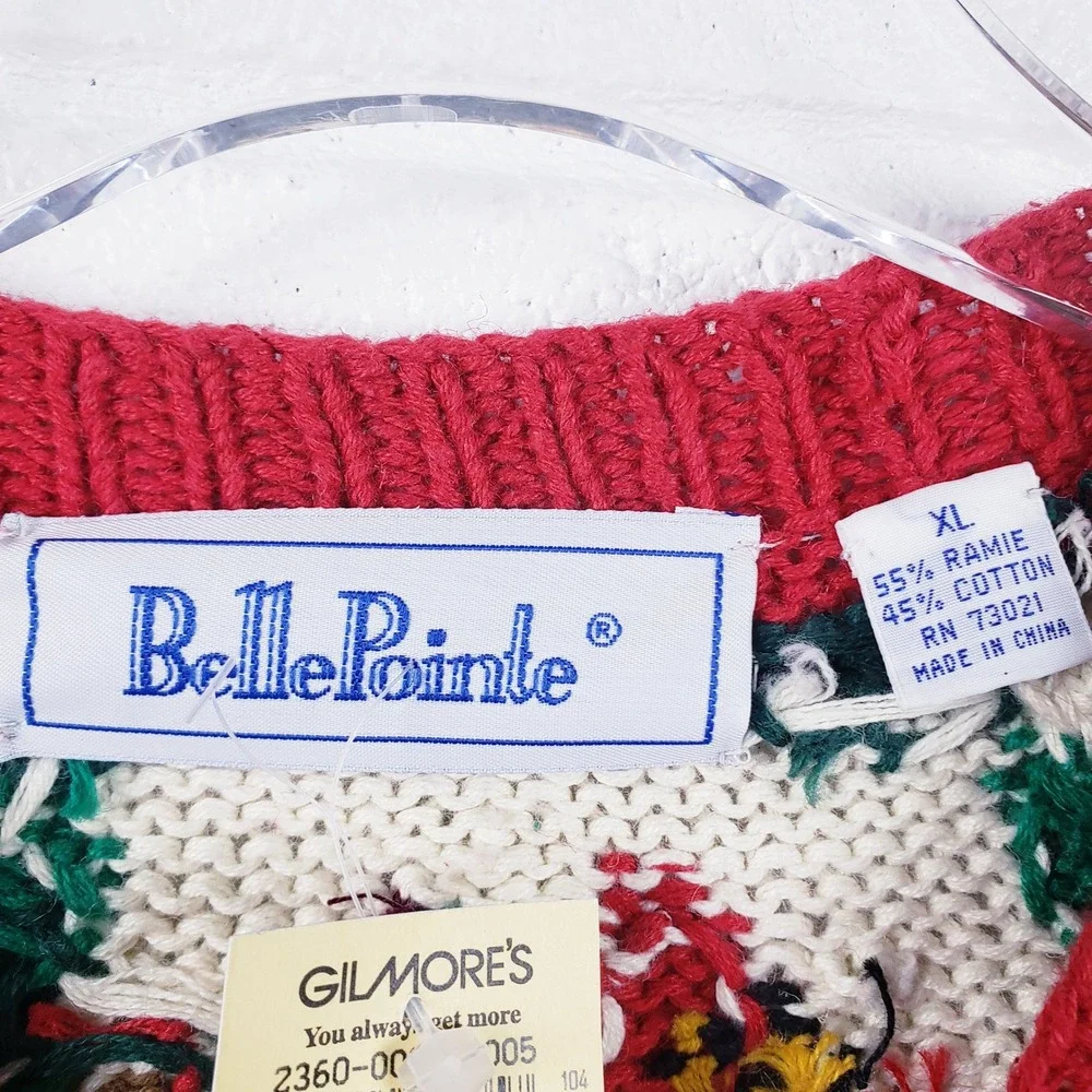 Vintage 90s BellePointe Sweater Red Cardinal Christmas Holiday Chunky Knit‎ XL